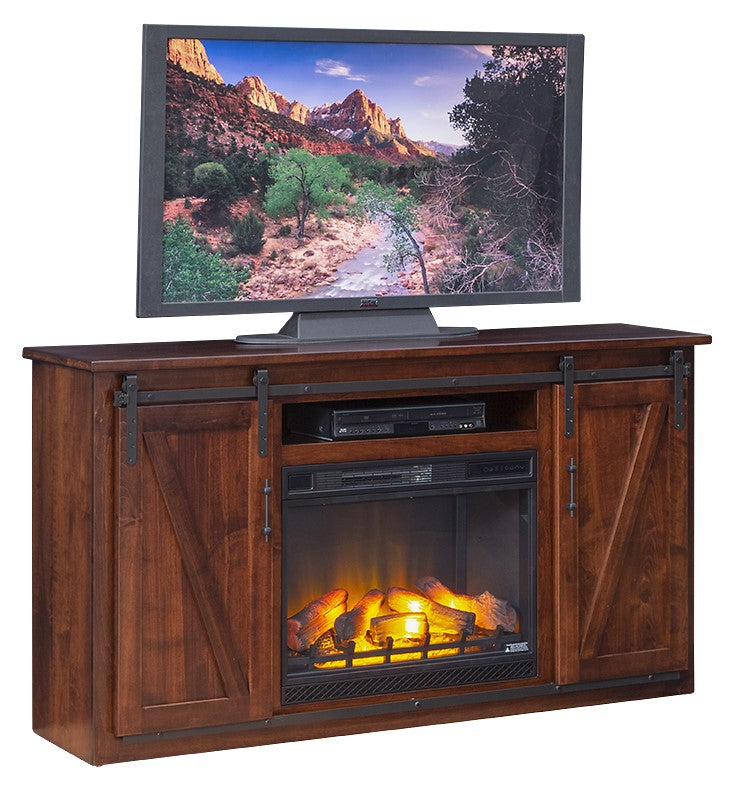 Barn Door TV Stand with Fireplace Insert (Mt Pleasant #1168)