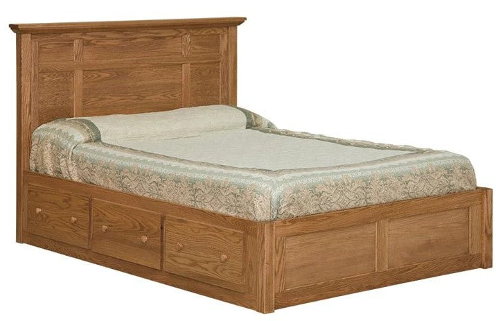 Raised Panel Captain's Platform Bed with Drawers & Bookcase Headboard (OCH #372A & #422RP)