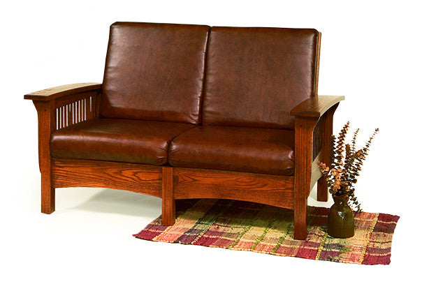 Mission Lovseat in Leather with Thin Slats (Elmwood #85)