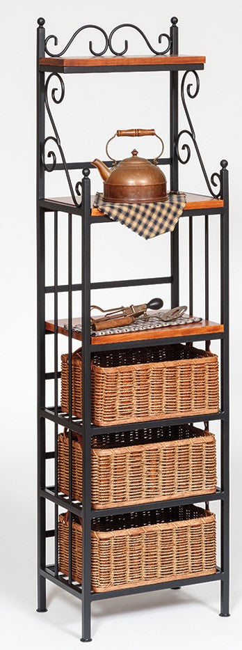 Small Rod Iron Rack Small Baker's Rack with Baskets (Wrought Iron #MH906) - Our Country Hearts
