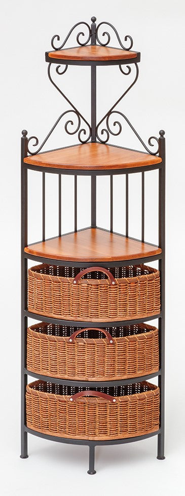 Small Corner Baker's Rack with Baskets (Wrought Iron #MH907)