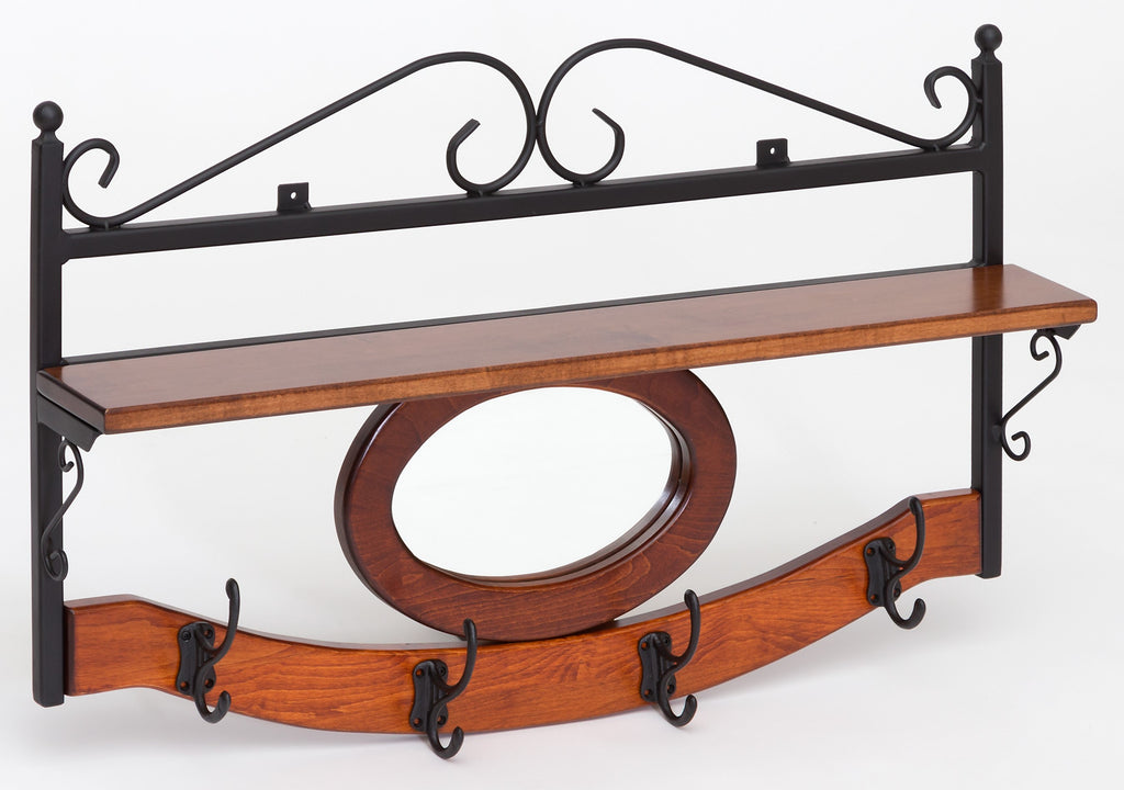 Shelf with Hooks & Mirror (Wrought Iron #MH952)